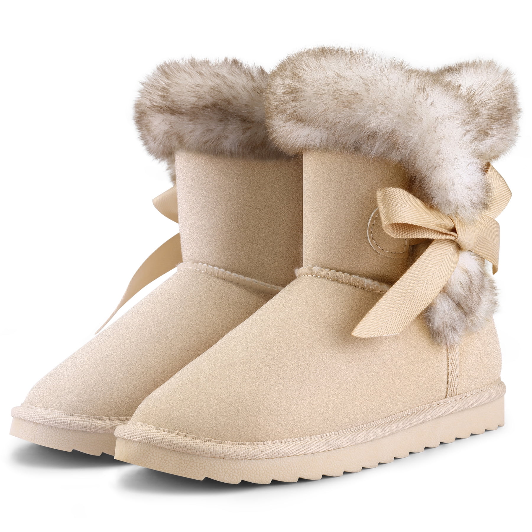 Kushyshoo Girls Kids Snow Boots for Warmth Beige Non-Slip Outdoor Winter Footwear Lightweight Size 13M
